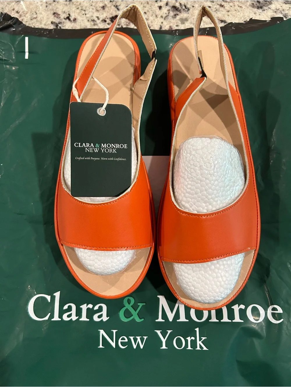 Women's Orange Slingback Sandals with White Toe Accent